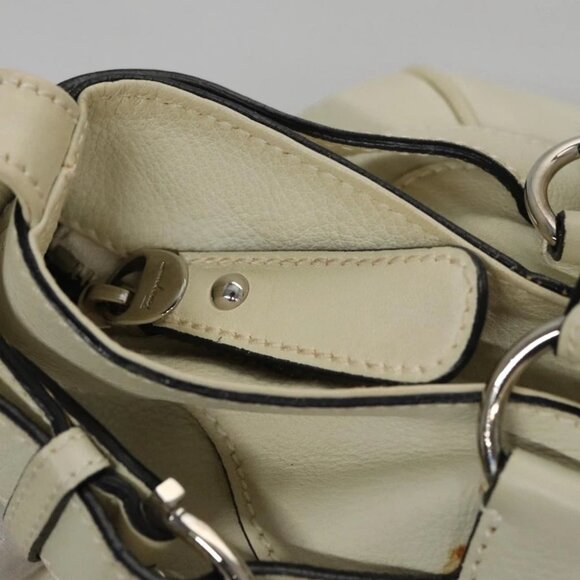 Salvatore Ferragamo Gancini Hand Bag Leather White Silver Auth yk16589 - Picture 11 of 15